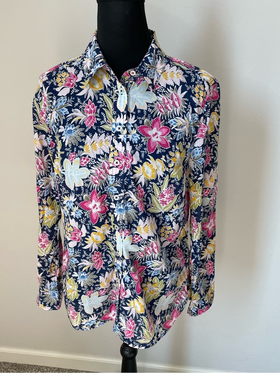 Talbots Tops - Talbots Navy Floral Button-Down Shirt with Pink & Yellow Flowers